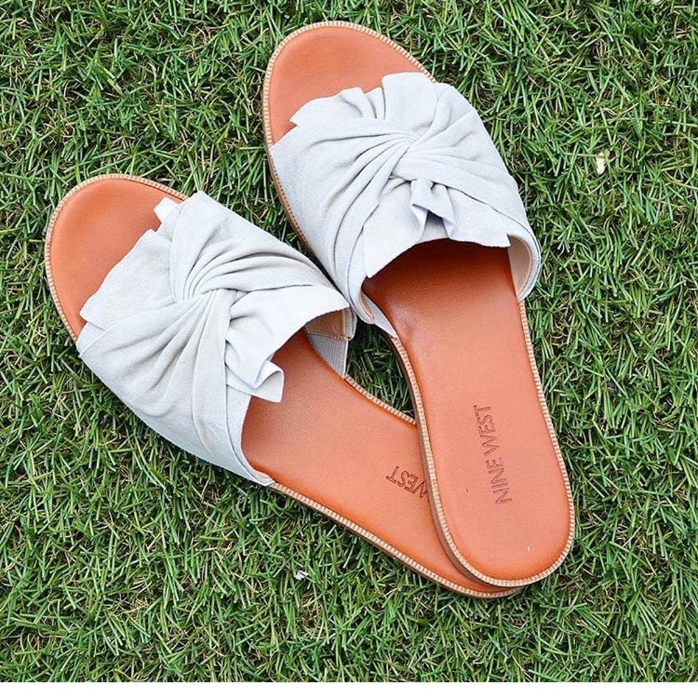 Nine West grey suede Melenda slides. Size 8